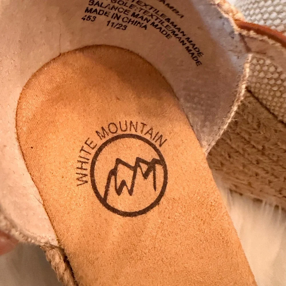White Mountain Mamba Wedge Sandals Womens 8.5W Black Tan Excellent Espadrille
